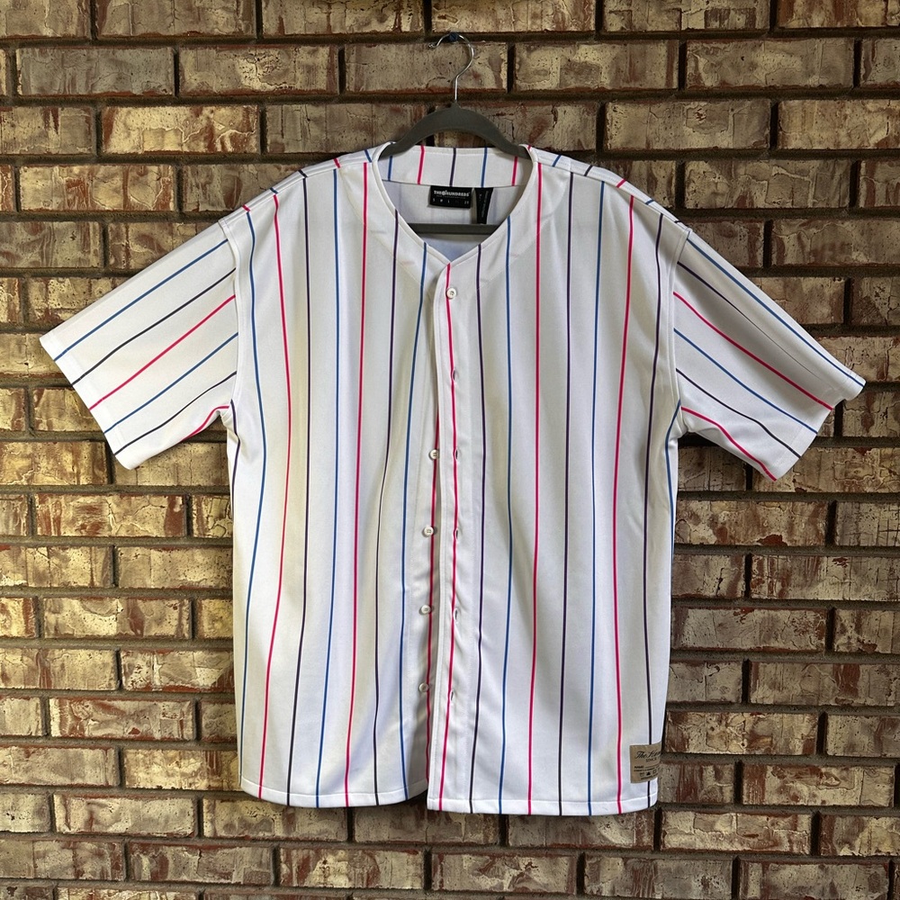 The Hundreds LA Baseball Jersey Size XL White with Blue Pink & Purple Stripes